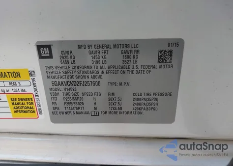 2015 Buick Enclave Premium from USA, damaged, VIN 5GAKVCKD2FJ257600